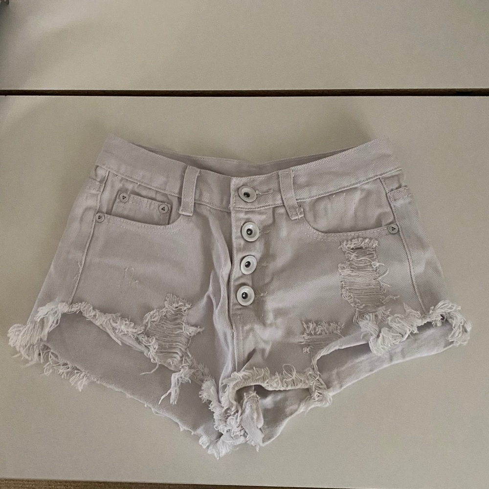 White Distressed Jean Shorts